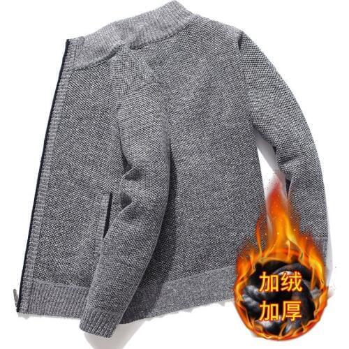 New Sweater Men Black Red Coffee Light Gray Deep Grey Fashion Long-sleeved Winter Cardigan Zipper Thick Casual Mens Sweaters