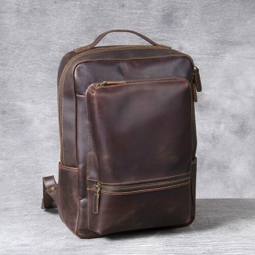 Crazy Horse Leather Oxhide Top Layer Cow Leather Shoulder Bag Handmade Head Leather Backpack Cowhide Mens Computer Bag