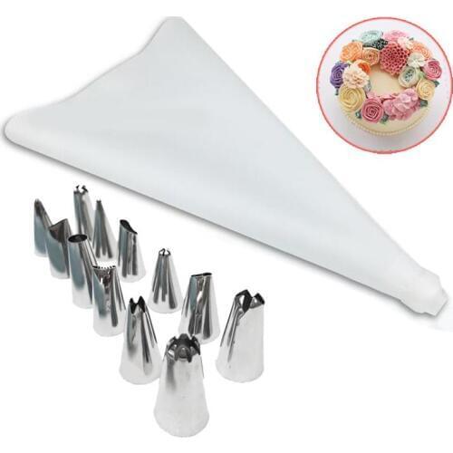 14PCS Stainless Steel Nozzle Tips DIY Cake Decorating Tools With Pastry Bag And Coupler Silicone Icing Piping Cream Pastry Bag