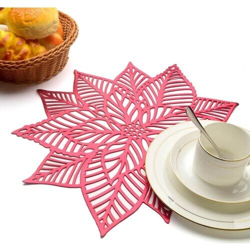 Anti-Slip Christmas Flower Hollow Kitchen Placemat Bowl Mat Coaster Party Decor Hollow Flower Design kitchen Table Decor pad