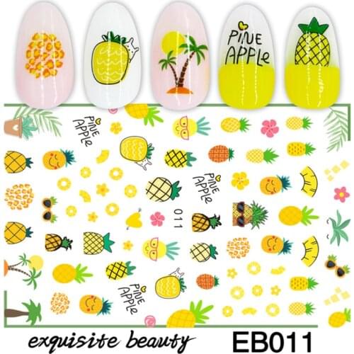New 3D Stickers for Nails Fruit Pineapple Nail Sticker Foil Adhesive Decals Nail Art Decorations Manicure Accessories