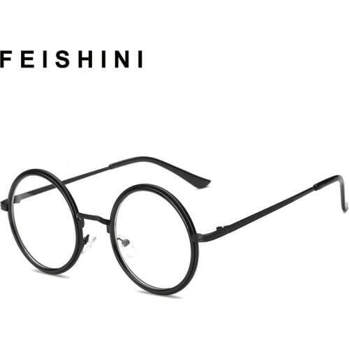 Feishini Myopia Eyeglasses frames Men Round Glasses Transparent Clear Vision Optical Glasses Frame Women Vintage Prescription