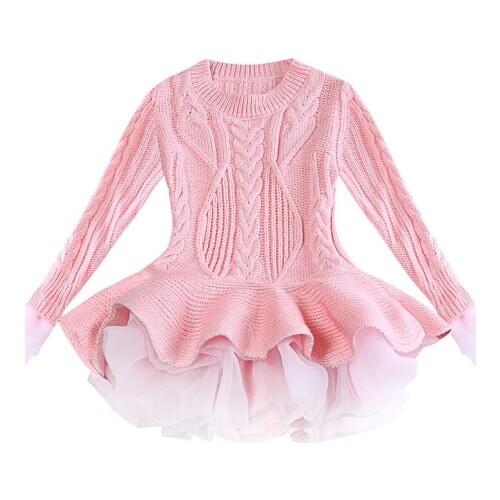Girls Pin Knitted Sweaters Autumn Winter Tutu Kids Dresses Christmas Long Sleeve Children Princess Party Dress
