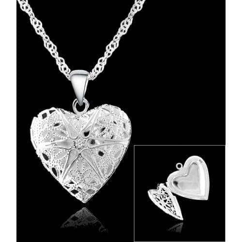 Promotion Wholesale Silver Necklace 925 Sterling Silver Necklace Chains Heart Shape Open Case Frame Silver Pendant
