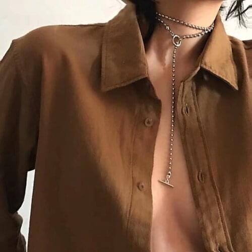 Popular Accessories Hip Hop Titanium Steel Necklace Womens Simple and Fashionable Stainless Round Bead Stick Necklace