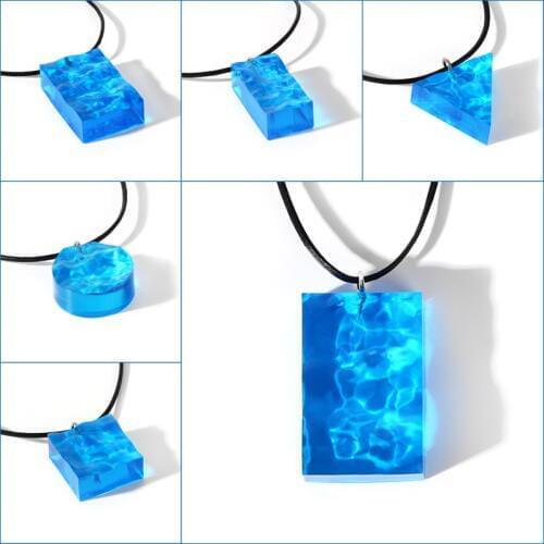 Fashion Ocean Style Blue Sea Water Ripple Pendant Resin Necklace Rope Chain Ocean Wave Charm for Girl Jewelry Gifts