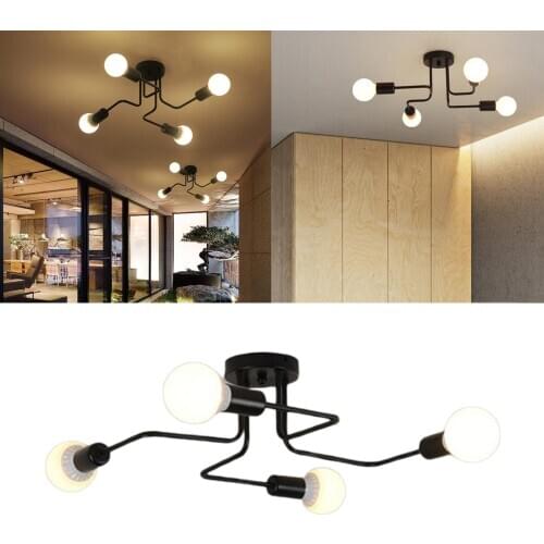 Ceiling Light Vintage Style Retro Wrought Iron Large Black Chandelier Ceiling Lamp