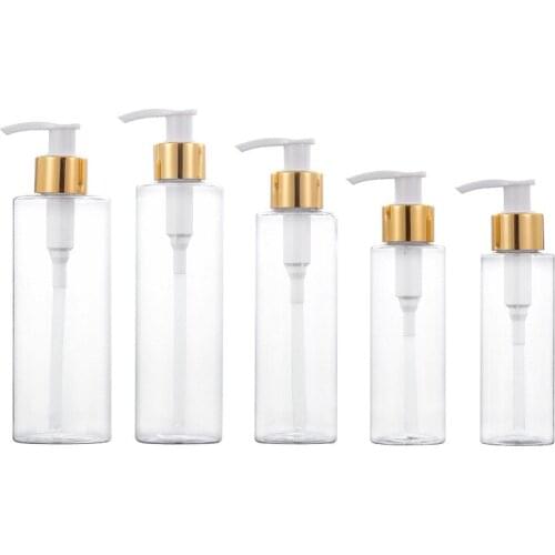 100ml 4OZ 150ml Empty Clear Shampoo Lotion Thick Wall Refillable Bottle With Gold Silver Black Pump For Travel