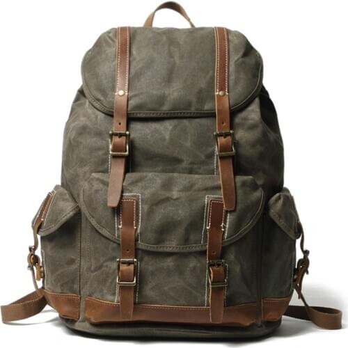 Retro cool rucksack outdoor travel large capacity backpack simple mens waterproof wax canvas field pack