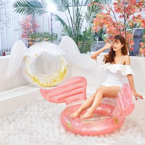 Rooxin Inflatable Swimming Ring for Women Thick PVC Angel Wings Pool Float Swimming Circle Adults Kids Summer Beach Party Toys