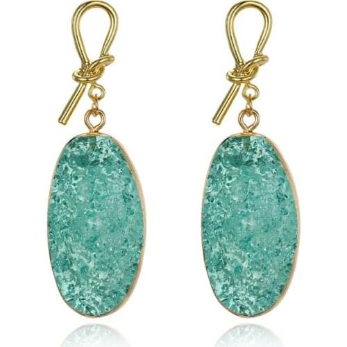 1Pair Boho Alloy Bowknot Earings For Women Girl Jewelry Handmade Geometric Oval Fake Druzy Drusy Dangle Earing E326