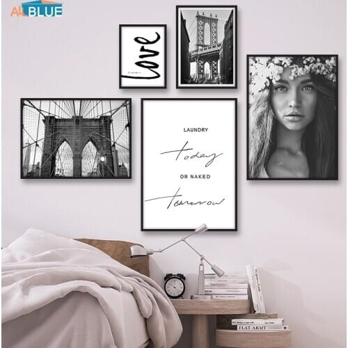 Nordic Poster New York Canvas Print Painting Wall Art Black And White Brooklyn Bridge Decorative Pictures for Living Room Quote