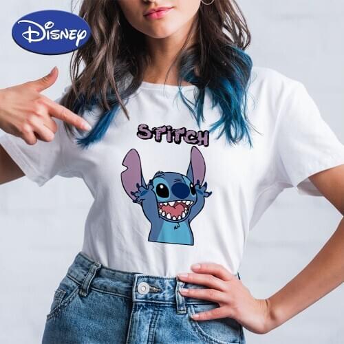 Disney Cute Funny Stitch Raise your hands Cartoon Clothing Women New Summer Tshirt Teens Girls Korean Trend Ulzzang Tops