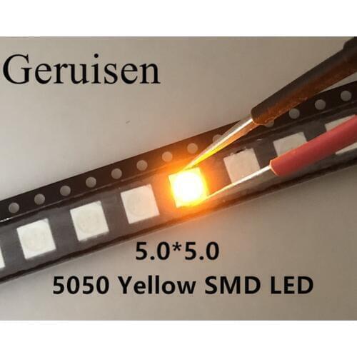 5050 SMD LED Chip Yellow Ultra Bright 60mA DC 2V Surface Mount Beads Light Emitting Diode Lamp Electronics Components 100 PCS