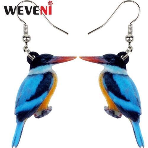 WEVENI Acrylic Sweet Black-capped Kingfisher Bird Earrings New Long Dangle Drop Trendy Animal Jewelry For Women Girls Brincos