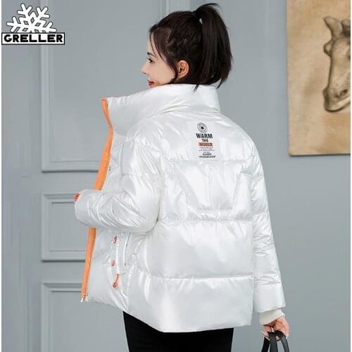 GRELLER 2021 New Womens Clothing Solid Cotton Parkas Short Womens Outwear Autumn Winter Jacket Coats Women Shiny Puffer Jacket