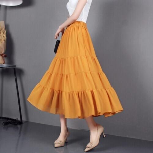 2020 New Chiffon High-waisted Pleated Patchwork Cake Black With A-line Tulle Long Skirts womens sexy Skirt for women