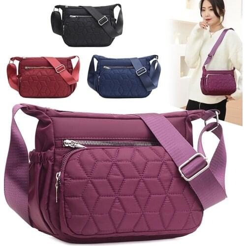 Womens Bag Waterproof Embroidered Dumplings Single Shoulder Bag Multi-layer Large Capacity Lattice Diagonal Messenger Bag
