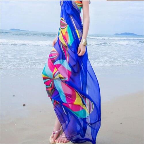 Women Bikini Beach Wear Hot Summer Beach Sarongs Chiffon Scarves Geometrical Design Swimsuit Cover Up Dress Kaftan Sarong Dress