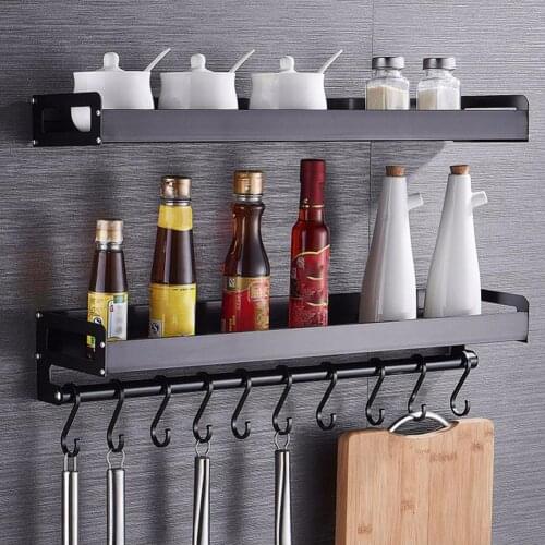 1Pc Multifunction Aluminum Kitchen Wall Storage Rack Spice Bottle Jar Utensil Holder Shelf Hanging Hooks Hanger Organizer