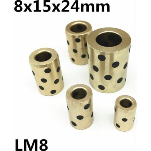 10pcs 8x15x24 mm linear graphite copper set bearing copper bushing oil self-lubricating bearing JDB Free shipping LM8UU LM8 8mm