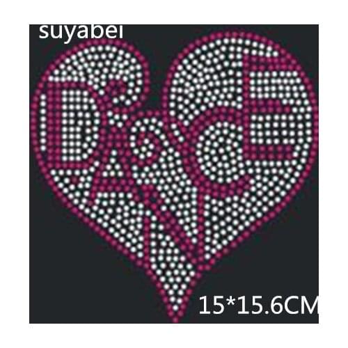 2pcs/lot Dance heart appliques design stone hot fix rhinestone motif iron on crystal transfer patches for shirt