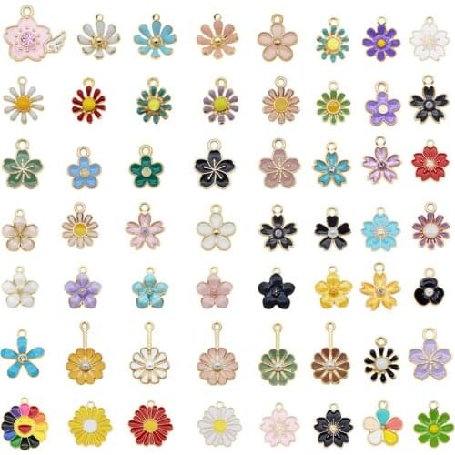 20pcs Mixed Flowers Enamel Alloy Charms Dog Daisy Flower Pendant Mixed Gold Tone for Bracelet Earring DIY Accessory Keychain DIY