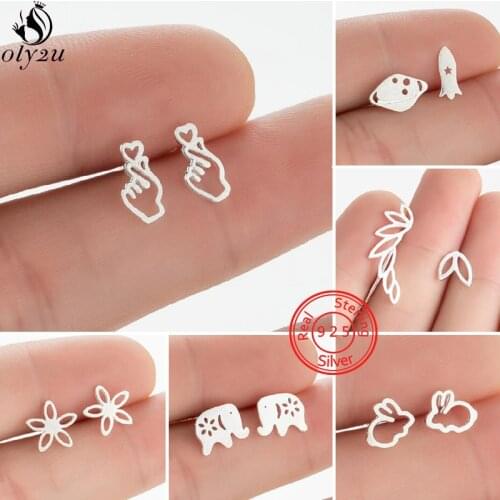 2021 Fashion 925 Sterling Silver Earrings for Women Kids Korean Cute Leaf Rabbit Elephant Heart Ear Jewelry Girl Birthday Gift