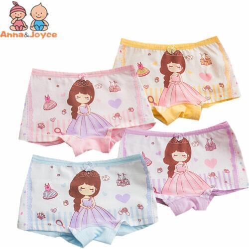4 Pcs/lot Childrens Cotton Underwear Female Cartoon Printed Baby Girls Underwear Boxer Briefs Panties