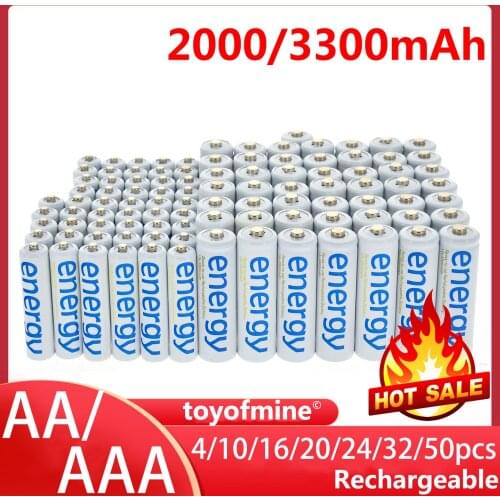 4/10/16/20/24/32/50pcs AA 3300mAh + AAA 2000mAh 1.2V Ni-Mh Energy Rechargeable Battery White color Cell