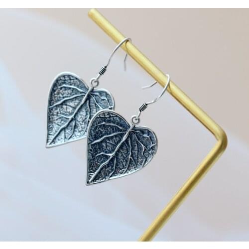 Authentic 925 Sterling Silver Eardrop National Style Charm Retro Foliage Silver Earring Handmade Creativ Women Jewelry Gift
