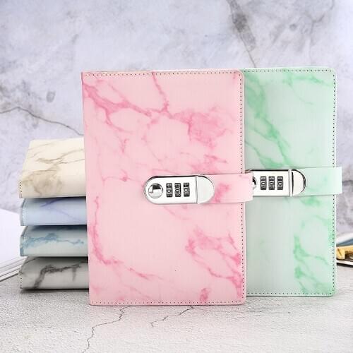 A5 PU Leather Cover Imitation Marble Pattern Notebook Password Lock Diary Planner Travel Journal Stationery School Supplies