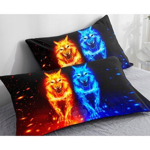 3D HD Custom Pillow Case,2PCS Pillowcase 50x70/50x75/50x80/70x70,Decorative Pillow Cover Animal fire wolf,Bedding Drop ship