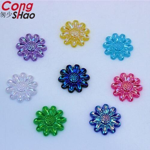 Cong Shao 200pcs 12mm AB Color flower shape Acrylic rhinestones flatback stones crystals DIY clothes Craft Accessories CS584