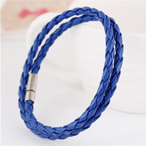 10pcs/lot Boho Hippie Black Dark Navy Blue Brown Red Green Purple Braid Macrame Leather Magnet Unisex Double Layer Bracelet 2020