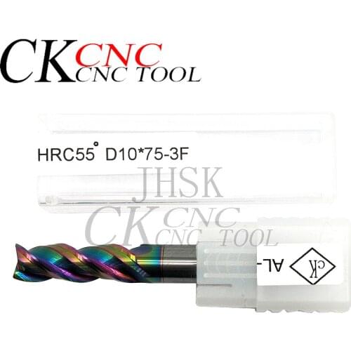 HRC55 degree coating colorful high gloss high efficiency aluminum milling cutter tungsten carbide steel 3F end mill D10m L75mm