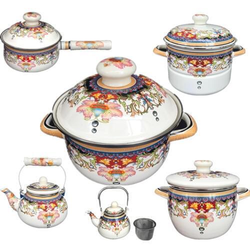 Thickened Flower-like Full-range Soup Pots Double-ear Pan Milk Pot Steamer Cookware Gas Cooker Universal Cookware Set