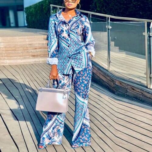 Printed Long-sleeved Shirt Pants Set Women Bohemia Cardigan Wide-leg Pant Female Suit 2021 Autumn Casual Lady Streetwear Sets