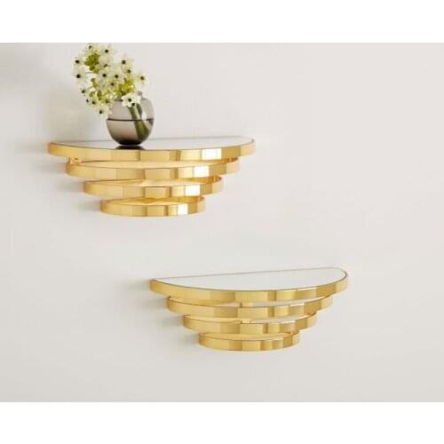 Creative Wall Decoration Bedroom Living Room Bathroom Storage Rack Metal Wall Shelf Nordic Style Gold Glass Mirror