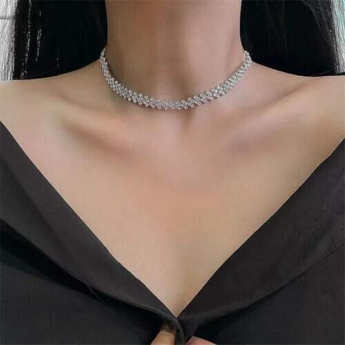 Fashion Rhinestone Necklace simple style all crystal geometric Necklace Jewelry temperament women party office gift