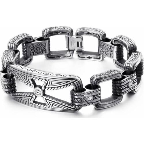 HAOLYNJOY Punk Cross Bracelet Mens Stainless Steel Cross Cruz Charm Bracelet Heavy Chunky Bangle Jewelry Accessories