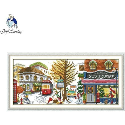 Joy Sunday Winter Street Needlework Stitching 11CT 14CT Cross Stitch Set for Embroidery Kits Stamped or Counted Cross-Stitching