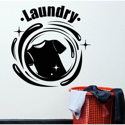 Clothes Wall Decal Dry Cleaning Service Logo Door Window Vinyl Stickers Laundry Room Bathroom Interior Decor Wallpaper Art E810
