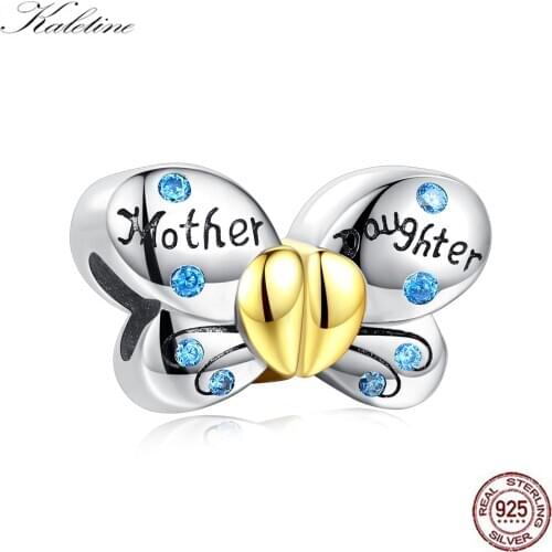 Newest Enamel Charms 925 Sterling Silver Butterfly Letter Mother Daughter Charms For Jewelry Making Pendant Fit Bracelet