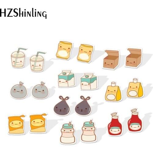 2019 New Cute Rubbish Epoxy Acrylic Earring Bottle Can Box Garbage Bag Earrings Stud Earring Gifts Child