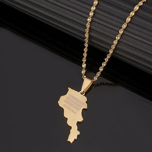 Stainless Steel Armenia Map Pendant Necklace Armenian Map Charm Jewelry