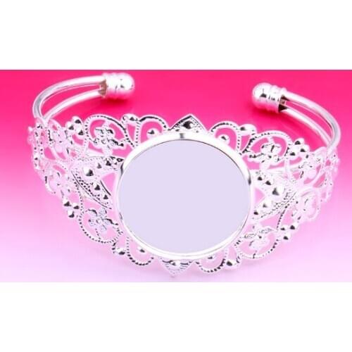 Fit 25mm Silver Color Blank Bracelet & Bangle for Women Base Cabochon Settings Cameo Tray Diy Jewelry Making Accessories