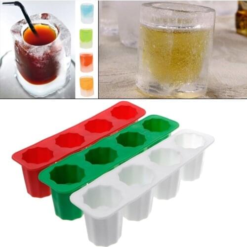 Practical Silicone 4-Cup Shaped Ice Cube Shot Wine Glass Freeze Mold Maker Tool