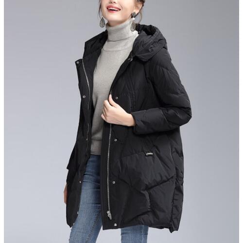 Mid-Length Women Thick Duck Down Coat Women Winter Down Jacket Hooded Winter Women Down Coat Any Size