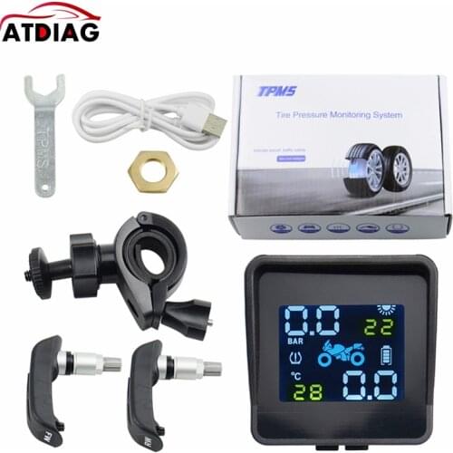 Built-in solar Motorcycle TPMS Tire PressureTemperature Monitoring System 2pcs Sensor 5V 6.2Bar USB Active Alarm Time Display